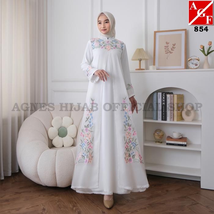 (Allthebest) Agnes Hijab - Azura Dress Gamis Putih Terbaru Dewasa Simple Elegan Mewah Abaya Syari