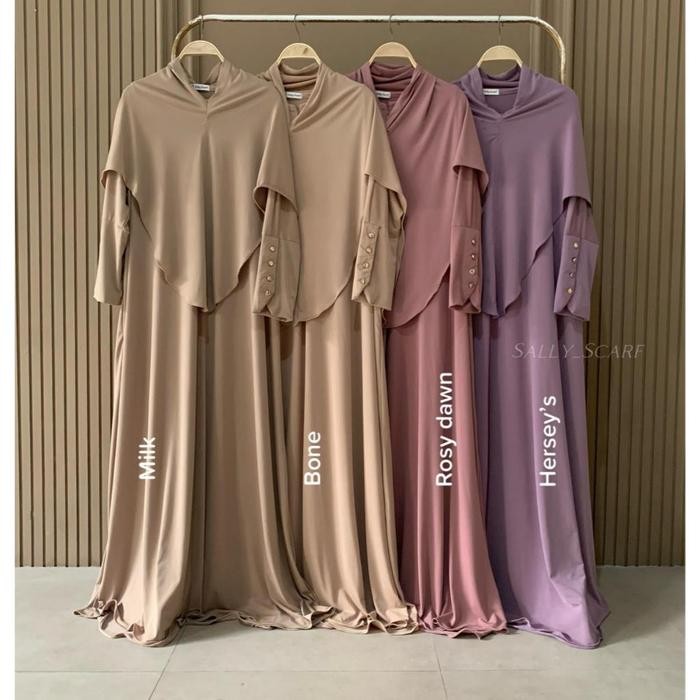 (Allthebest) Sally_scarf - Yura abaya set Basic,gamis plain umrah daily jersey korea Muslim Wanita