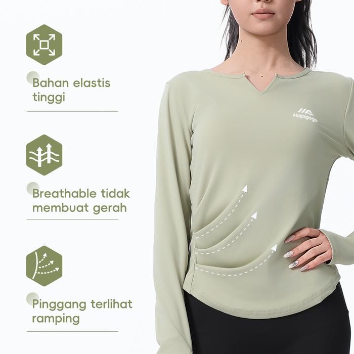 [Hapigogo] Atasan Olahraga Lengan Panjang Model Longgar Baju Yoga Lengan Panjang Longgar Wanita