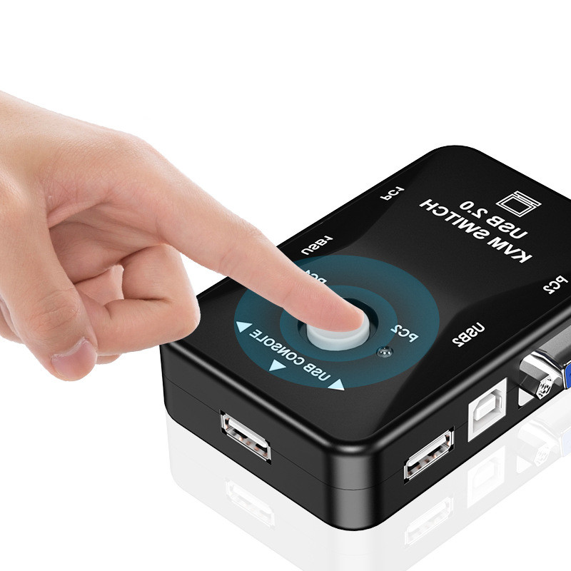 USB KVM Switch 2 Port VGA Switch Box 2 In 1 Out USB 2.0 KVM Mouse Keyboard Switcher HD 1080P Vga