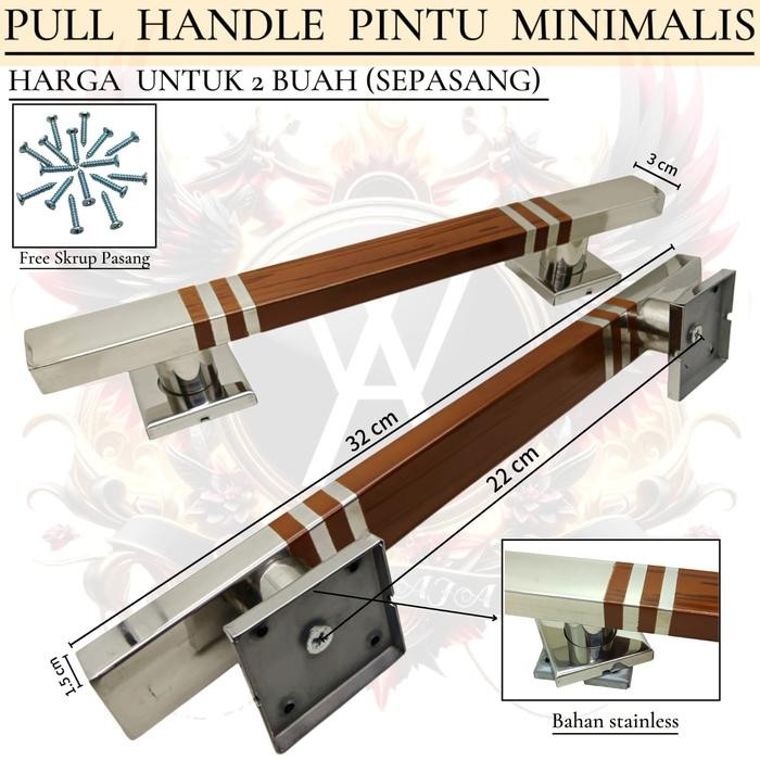 Pull Handle Pintu Minimalis Gagang Pintu 2 Pintu Kupu Kotak Stainless Coklat Muda