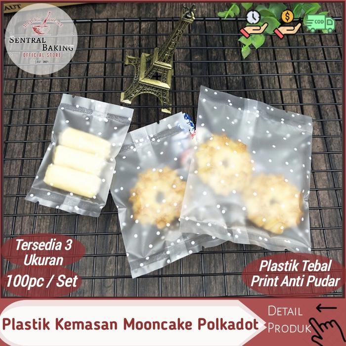 Plastik Mooncake Kue Bulan Polkadot / Kemasan Putih Bungkus Kue Nastar Kode 249