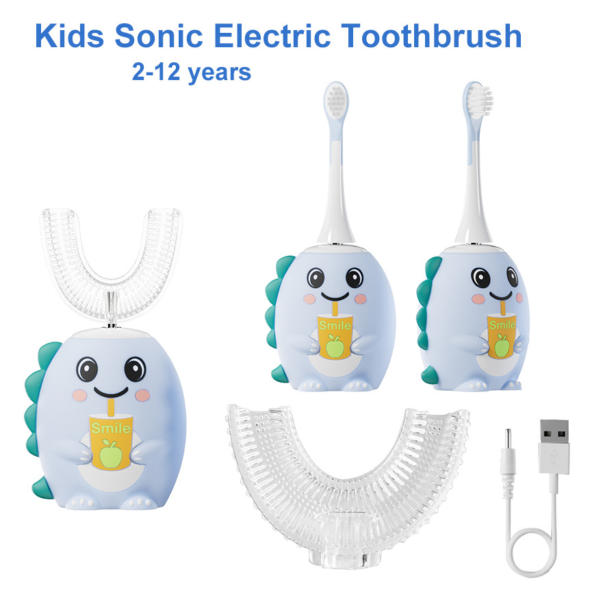 Kids Sonic Electric Toothbrush Kids' U Shape Ordinary Toothbrushes 2 in 1 Comfort Clean Chargeable U