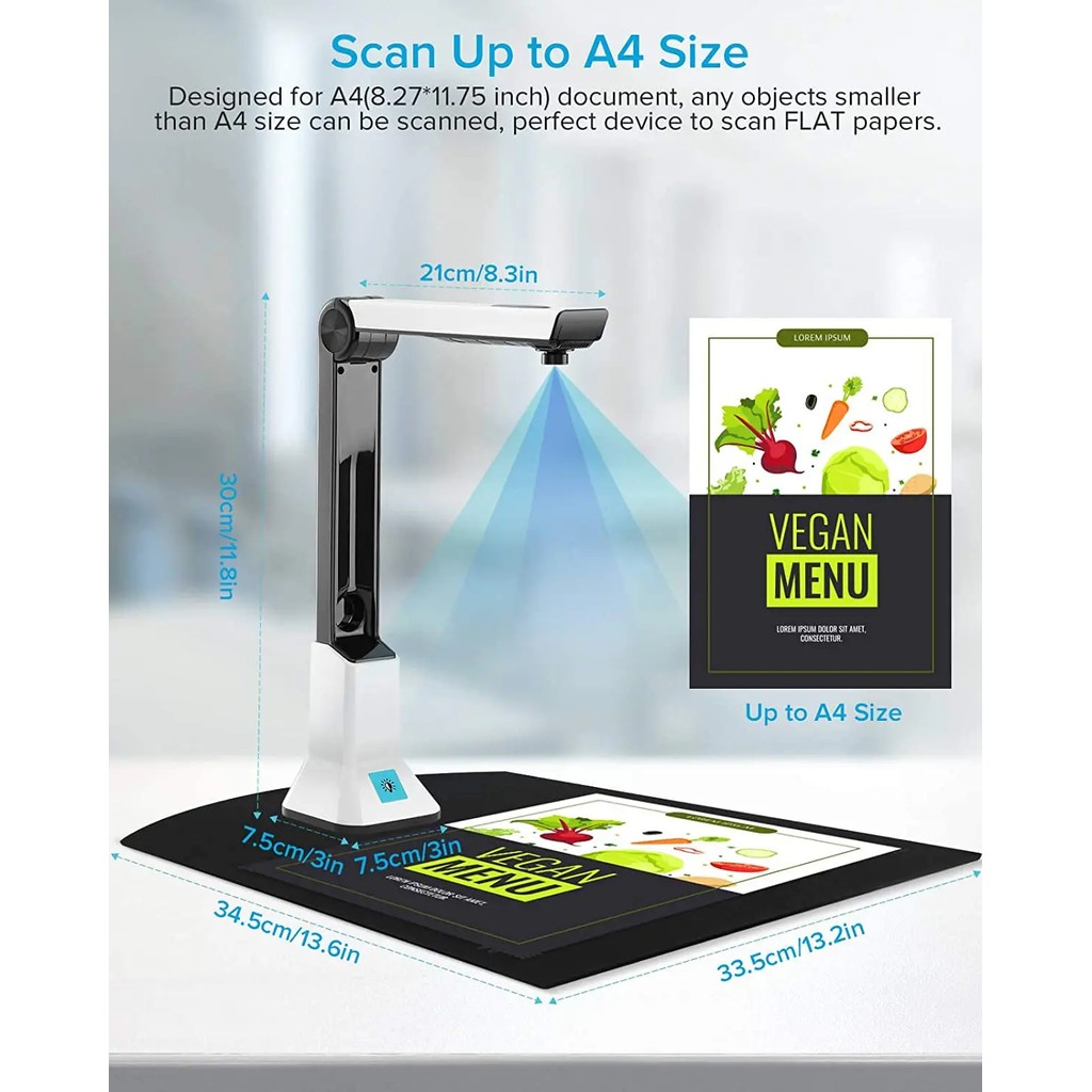 Portable Document Scanner A4 10 Mega Pixel Book Scanner Documents Camera A4 Paper Files High