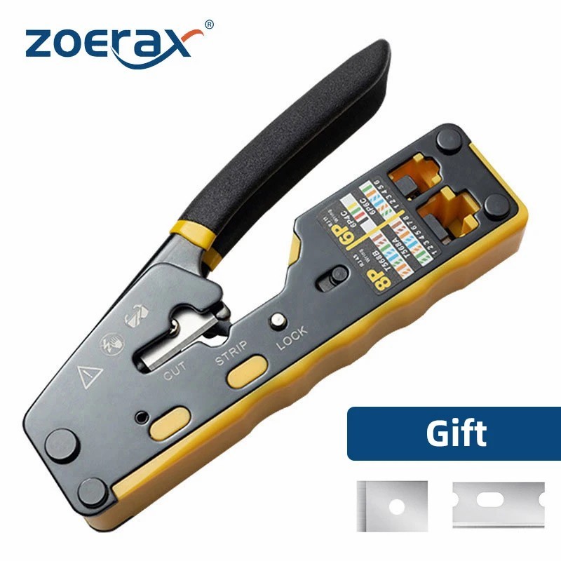 ZoeRax RJ45 Crimp Tool Pass Through Ethernet Crimping Tool for Cat6 Cat5 Cat5e RJ45 Connectors with