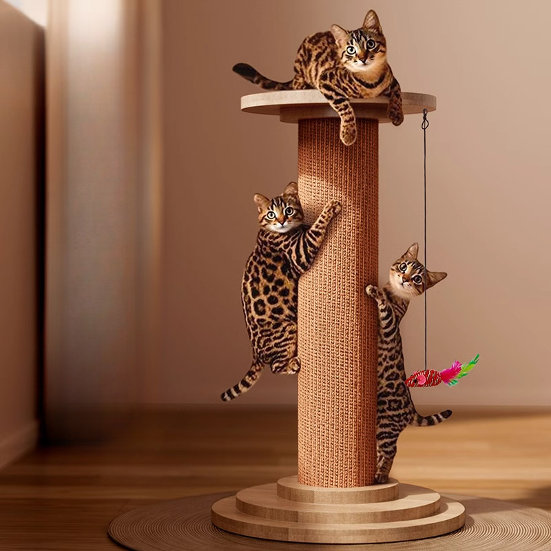 Solid Wood Vertical Cat Tree Reinforced Base Cat Tower Natural Sisal Scratching Post Fun Pet