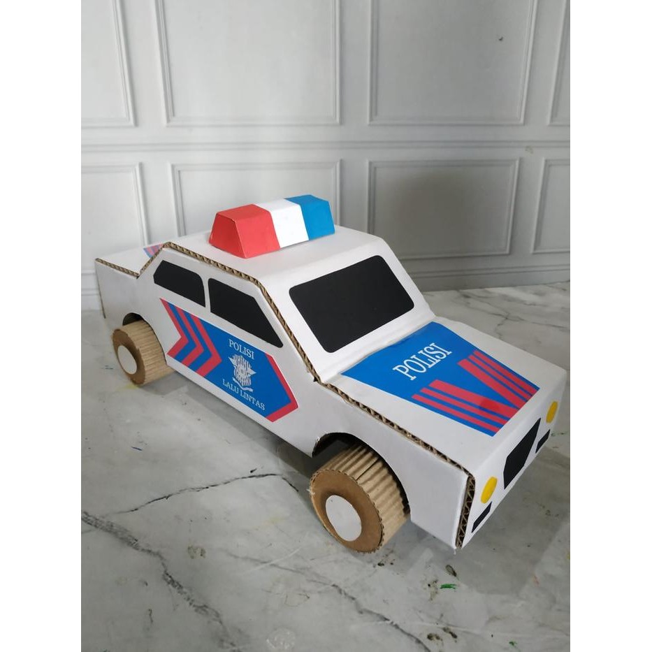 Mainan mobil polisi kardus / prakarya / tugas sekolah