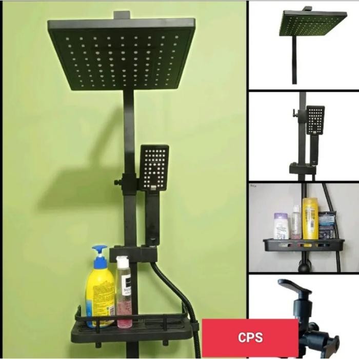 Shower Tiang Set Black Bano/Shower Tiang Mandi Hitam Kotak Komplit Set New Stok