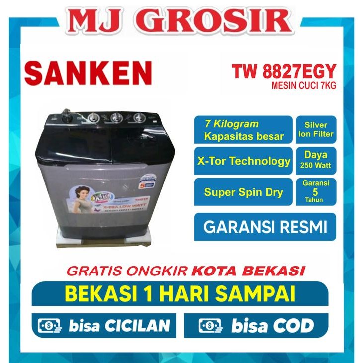 MESIN CUCI SANKEN TW 8827 8KG 2 TABUNG TW8827 8KG X-TOR