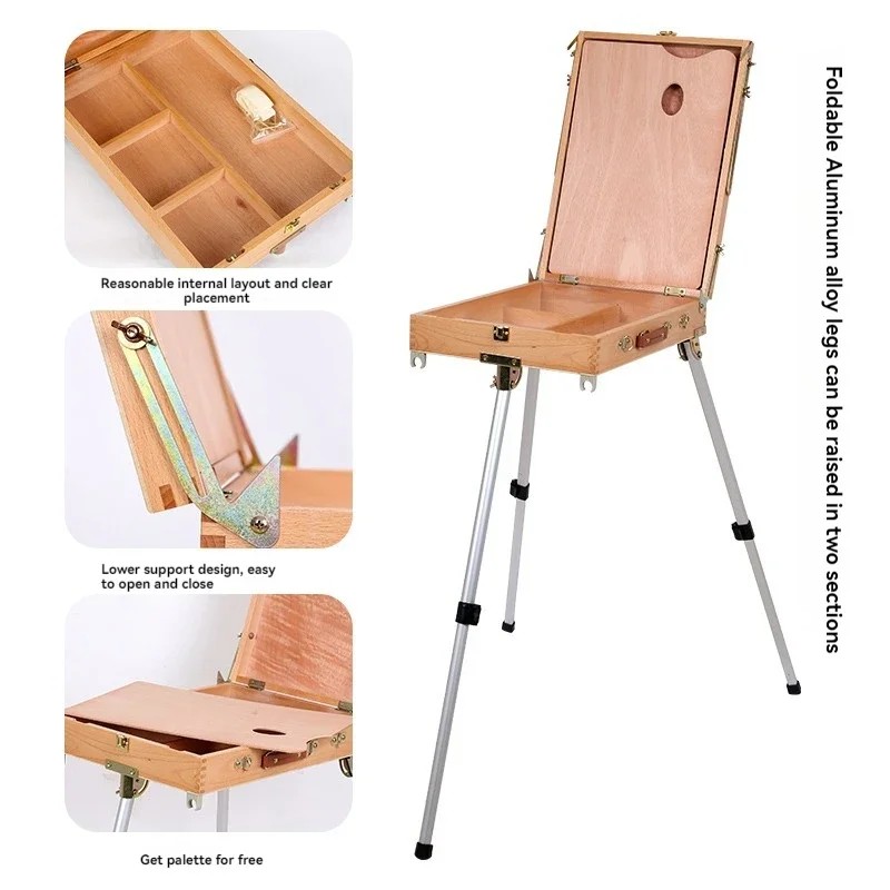 

220v Electric Light And Portable Aluminum Alloy Legs Outdoor Sketching Hand Box Oil Painting Box