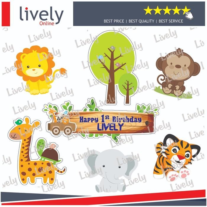 Cake Topper Hiasan HBD happy birthday Custom Nama CUTE ANIMAL set