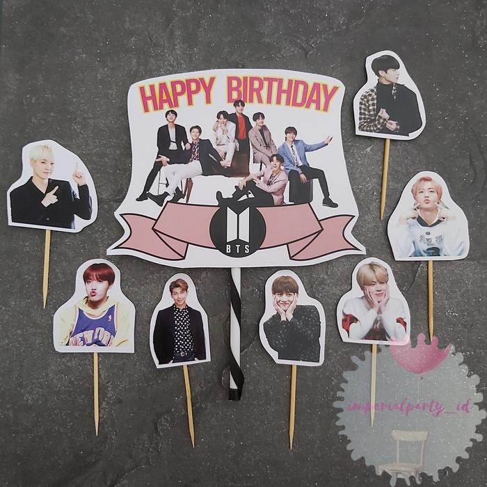 Cake Cupcake Topper Kue Happy Birthday BTS BT21 Custom Army