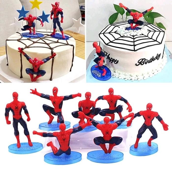 Dekorasi Kue Ulang Tahun Spiderman isi 7 pcs / Pajangan Kue Ulang Tahun Spiderman 1 Set Isi 7pcs /