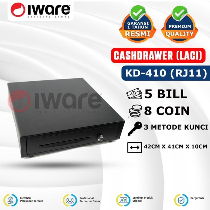 Cash Drawer Laci Uang Kasir Iware Kd-410 Rj11 5 Bill 8 Coin