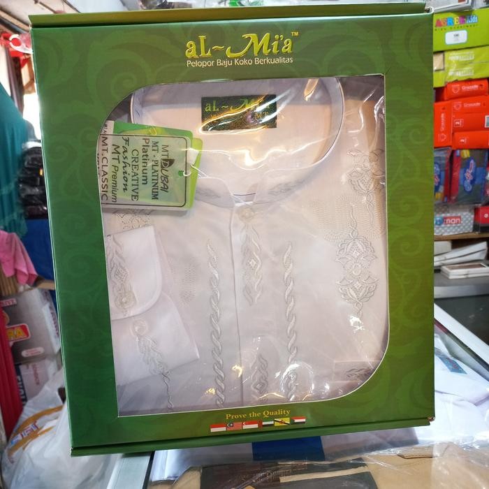 (Allthebest) BAJU KOKO AL-MIA PUTIH MT PLATINUM LENGAN PANJANG KANCING TANGAN