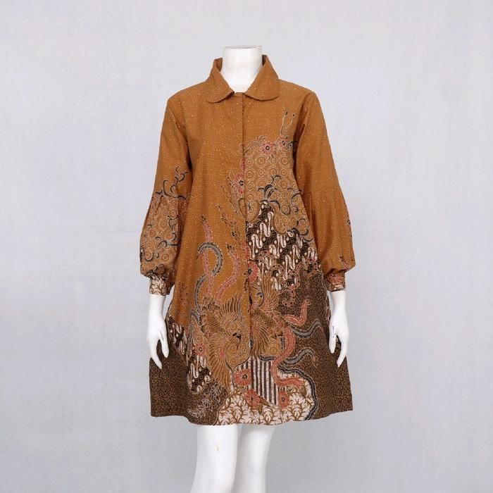 (Allthebest) Batik Wanita Tunik Sogan RatuRatih Bahan Katun Primisima Pola SMLXLXXL XXXL Muslim