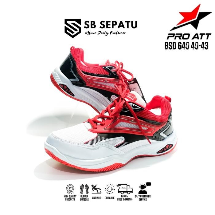 TERLARIS Sepatu PRO ATT BSD 440 SPORT RED WHITE Sepatu Badminton/bulutangkis Pria Wanita Putih-Merah