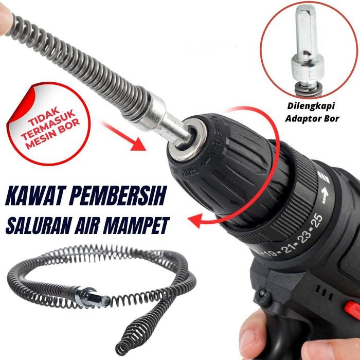 Pipe Cleaner Kawat Pembersih Saluran Pipa Mampet Dilengkap Adaptor Bor