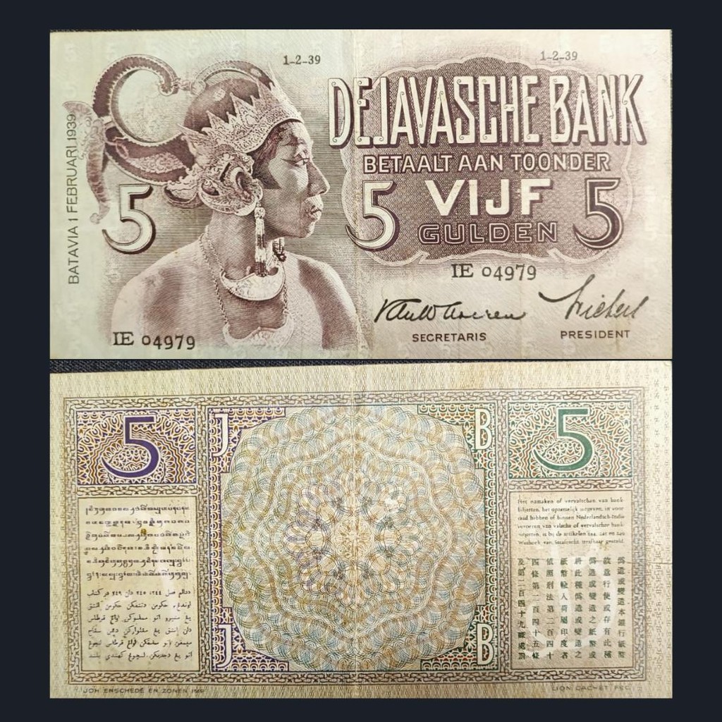 Uang Kuno Indonesia 5 Gulden Wayang Tahun 1939 | VF