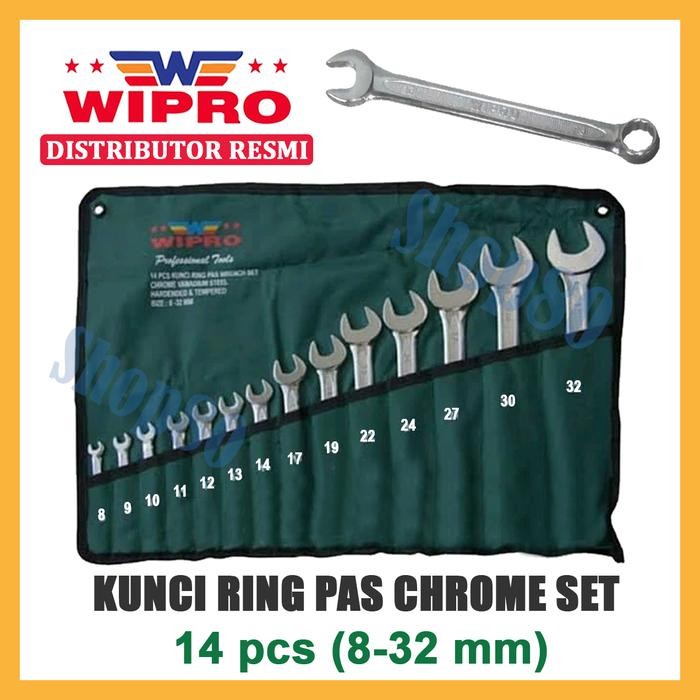 WIPRO KUNCI RING PAS 1 SET 14PCS 14 PCS CHROME PLATED CRV 8-32 MM TERMURAH