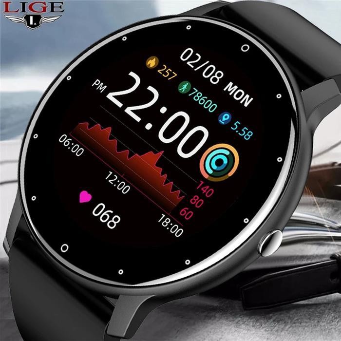 (Allthebest) LIGE Baru Smart Watch Pria Layar Sentuh Penuh Sports Fitness Watch IP67 Tahan Air