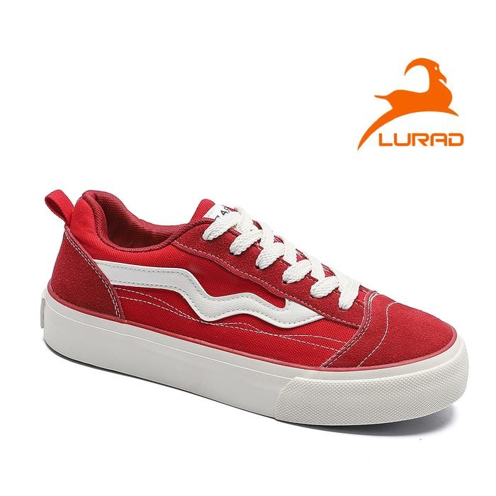 LURAD Sepatu Kanvas Wanita Merah Sepatu Wanita Tali Hits Pelajar Fashion Terbaru Bagus OOTD Casual