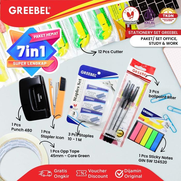 

GREEBEL [7 in 1] PAKET OFFICE STUDY WORK SET/Stationary/Stationery Set alat tulis dan alat tulis