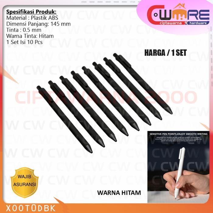 

Pena Pulpen Tulis Bolpoin Kantor Gel Black Ink 0.5mm Hitam 10Pcs - BDB