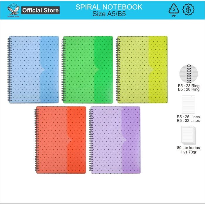 

EAGLE Spiral Notebook Motif POLKADOT Buku Tulis A5 / B5 Isi 80 Lembar