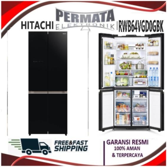 HITACHI R-WB64VGD0 Kulkas 569 Liter 4 Pintu Inverter RWB64VGD0 GBK