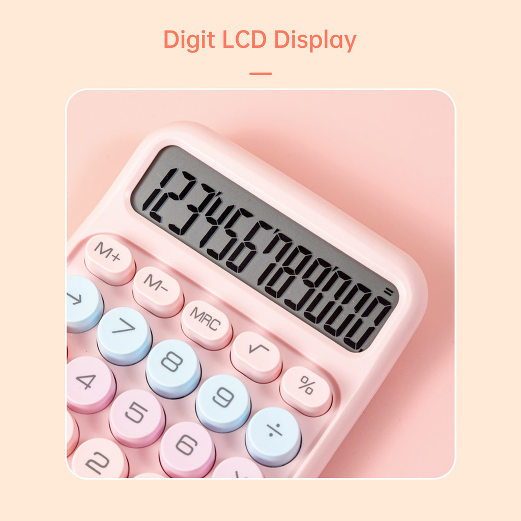 

Mechanical Calculator 12 Digit Large LCD Display Big Round Button Cute Candy Colored Calculator