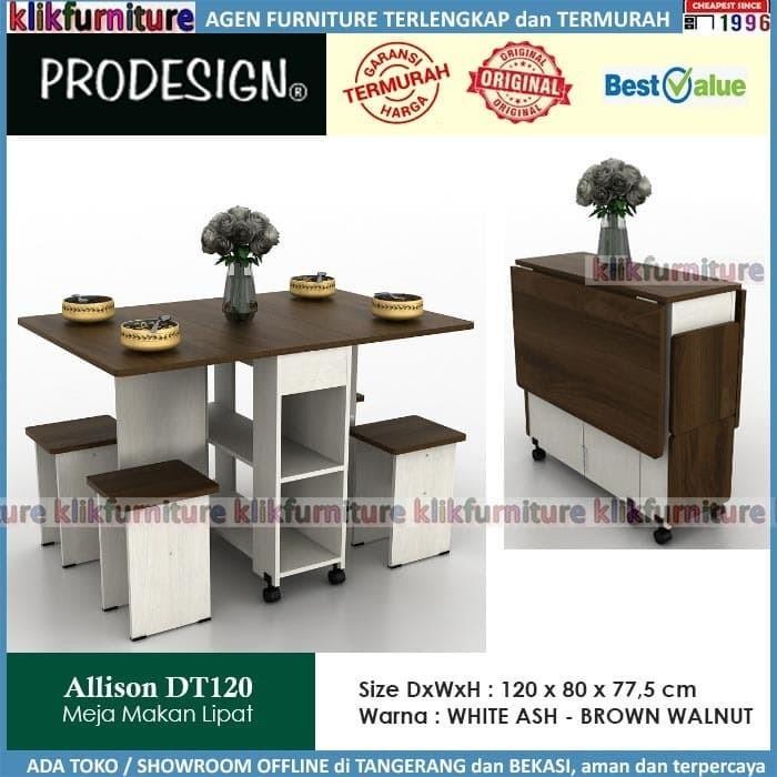 Mo Dining Set Meja Makan Lipat 4 Kursi Allison Dt 120