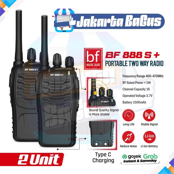 Walkie Talkie BF 888s Plus HT Jarak Jauh 10km WATERPROOF Radio Handy Talky isi 2 Unit sudah Type-C