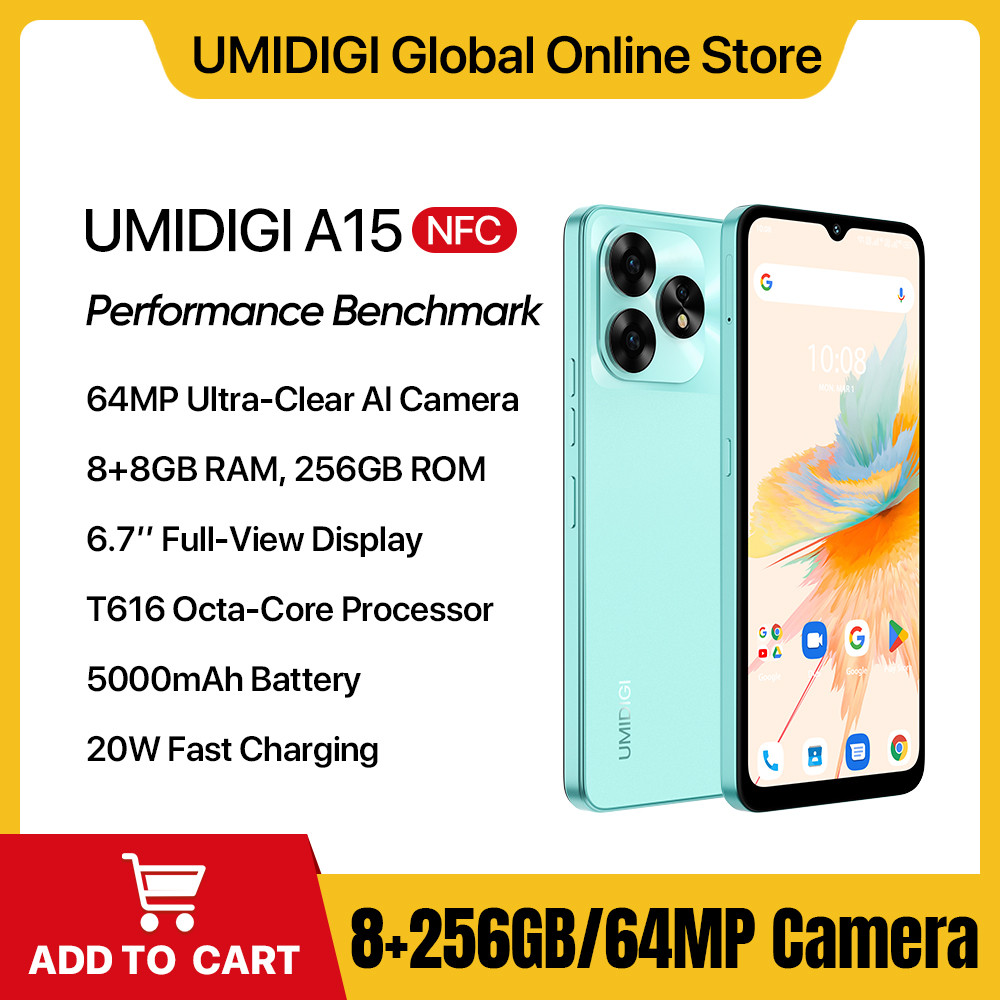 UMIDIGI A15 A15C Smartphone Android 13 NFC 16GB (8+8GB Extended) RAM 128/256GB ROM 6.7" FHD+ Camera 