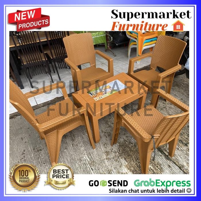 Kursi Plastik Napolly Set Big 8R3 4Kursi + Meja Napolly Panjang Gratisongkir