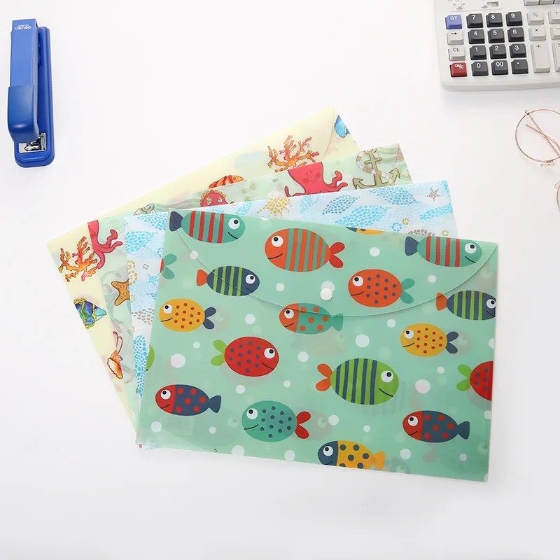 

Kawaii Jellyfish Starfish Sea Animal File Folder Snap Button Desk Document Organizer PVC A4 File Bag