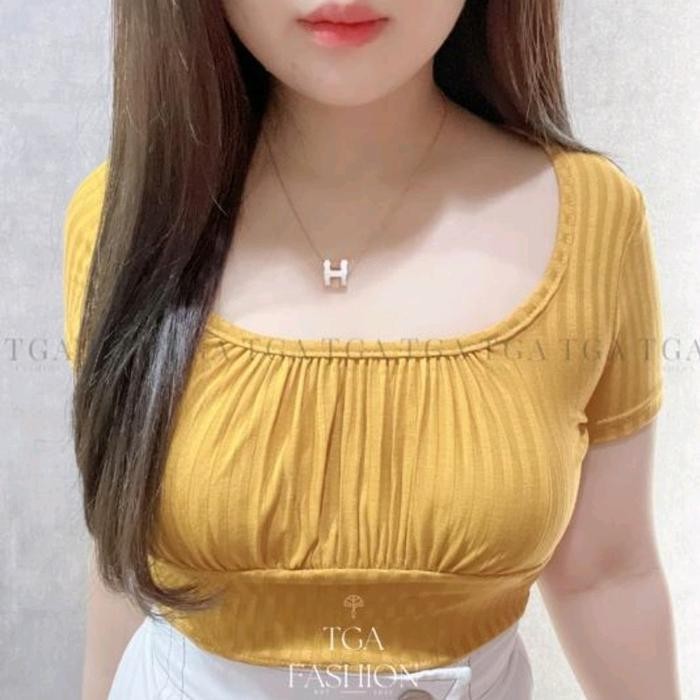 (Expert) Baju Crop Top Kerut Dada Atasan Wanita Korean Fashion TGA Fashion Grosir