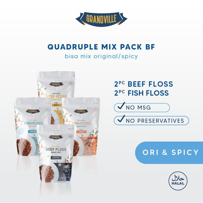 

4Pc Grandville Abon Mix Abon SAPI [2Pc] & IKAN - Non Msg Gluten Free