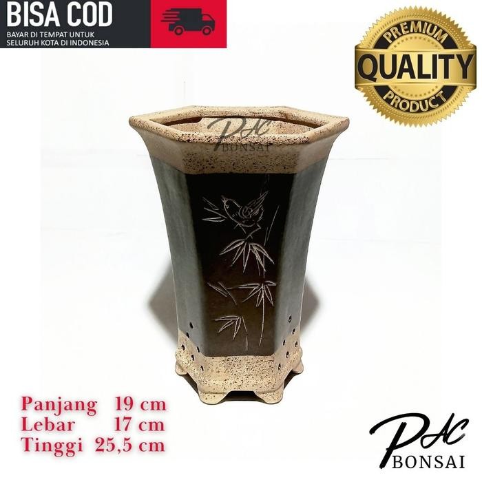 Pot Keramik Bonsai Cascade Kaktus Sukulen Sansivera Ukuran Besar