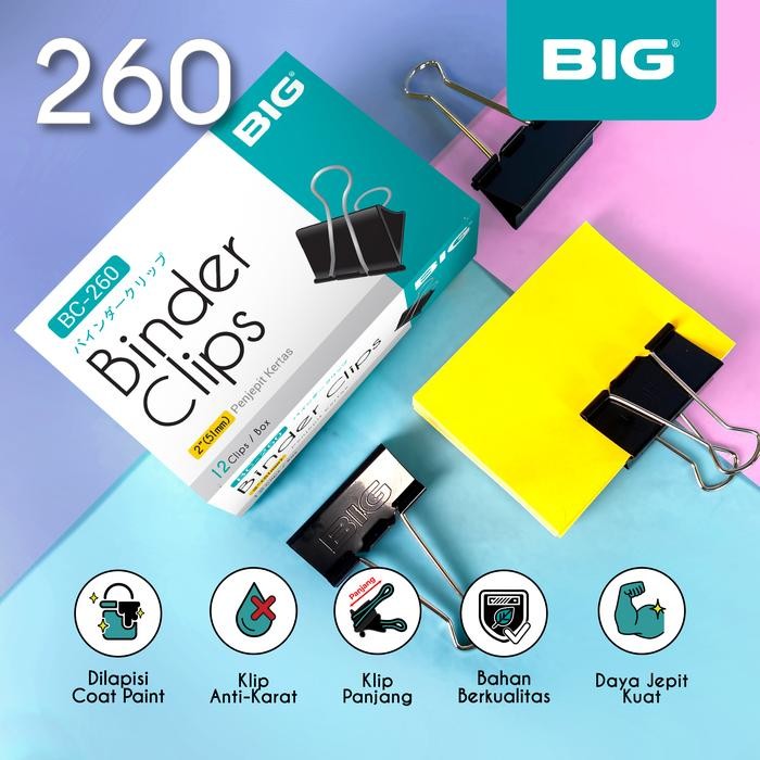 

AT BIG Binder Clip Klip Penjepit Kertas 260 BIG BC-260 Besi Hitam Berkualitas