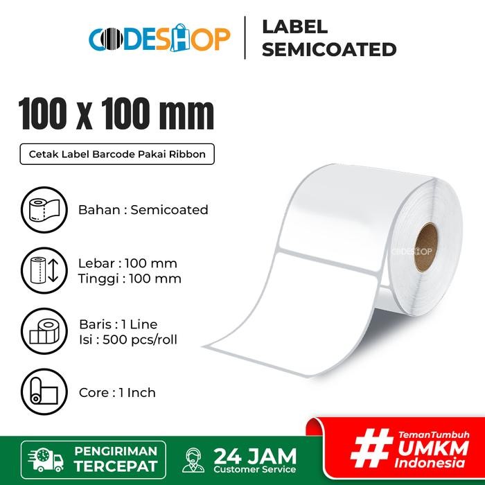 

AT Label Barcode Semicoated 100x100 mm 1 Line Codeshop Kertas Stiker 500 Pcs