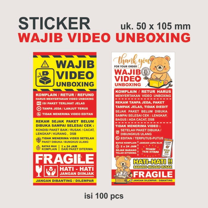 

AT STICKER WAJIB VIDEO UNBOXING FRAGILE (100 pcs) uk. 5 x 10,5 cm