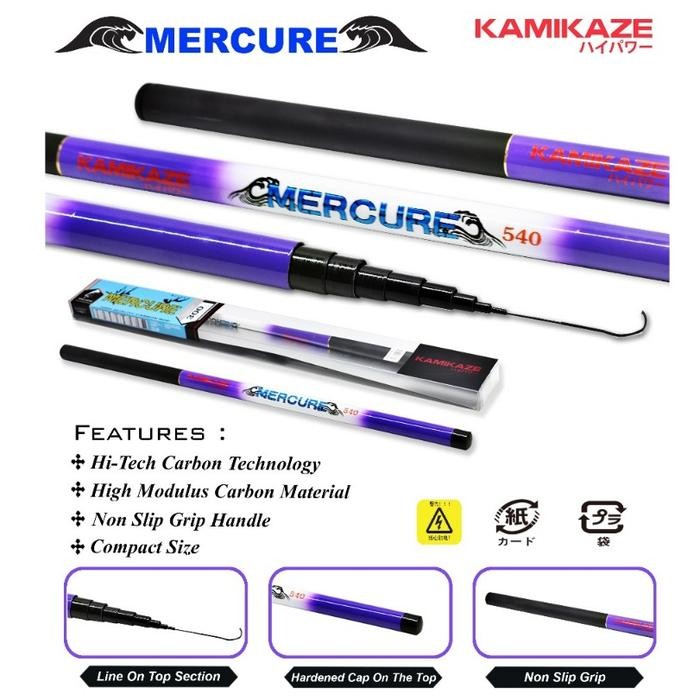 KAMIKAZE Joran Pancing Tegek MERCURE 270cm - 540cm Carbon Tegek Ruas Pendek Ringan