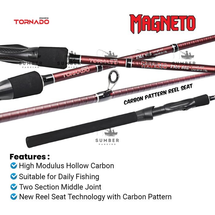 TORNADO Joran Pancing MAGNETO Spinning 150cm - 180cm Carbon Hollow Ulir Joran Pancing Kolam Galapung