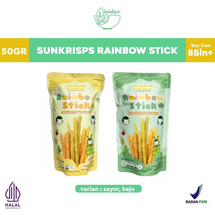 

New SUNKRISPS Rainbow Stick 50g - Kue Stik Sus Rasa Keju dan Original Cemilan Mpasi Bayi Snack Mpasi