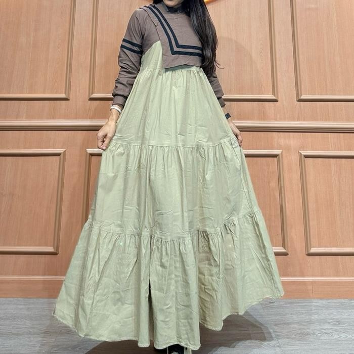 Midi Dress Rompi Strep Kombinasi Baby Soft Jeans Stretch