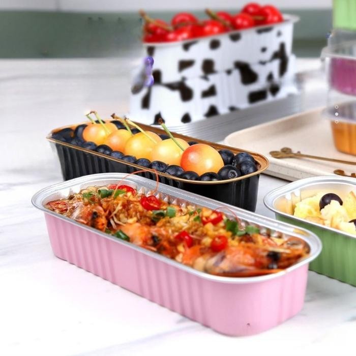 10 Pcs Tray Alumunium Foil Persegi Panjang Tutup Mika 200ml / Mika Dessert / Mika Aluminium Oven /