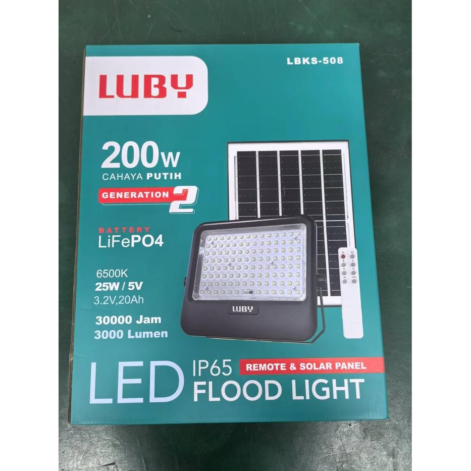 Luby Lampu LED Sorot Remot Solar Panel 50 Watt / 100 Watt / 200 Watt LBKS 508 Lampu Flood Light