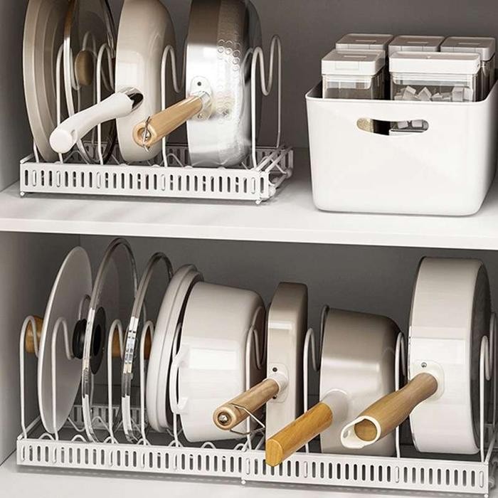 

TECKABU Rak Nordic Organiser Panci Adjustable Rak Panci Rak Dapur Perlengkapan Dapur Nordic Style