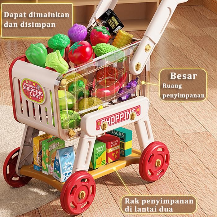 Ready- Mainan Troli Anak Perempuan/Troli Mainan Anak/Keranjang Dorong Mainan Anak/Troli Masak